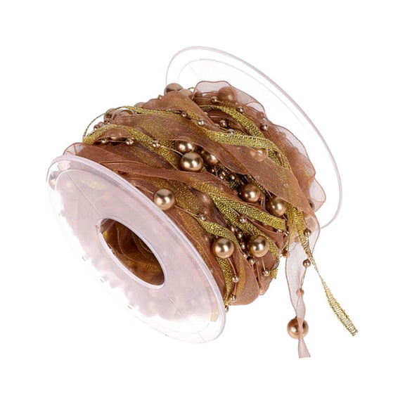 Luxshiny Golden Beaded Ribbon Webbing for Packaging and DIY Christmas Party Crafts