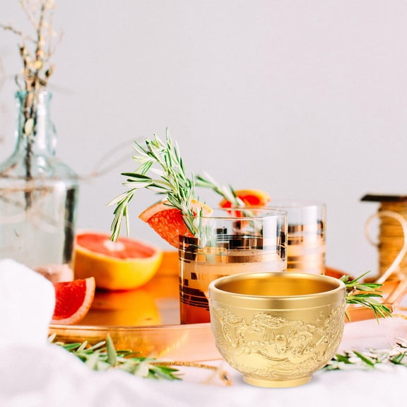 Luxshiny Golden Copper Teacup for Home Use with Novel Design and Antique Appearance 2pcs