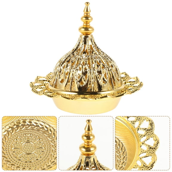 Luxshiny 2Pcs Golden Metal Incense Holder Intricate Hollow Art Cone Burner for Spiritual Room Decor