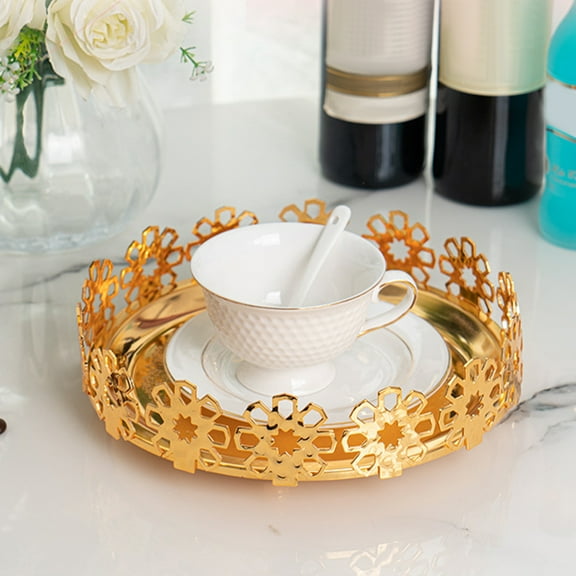 Luxshiny Golden Iron Appetizer Tray - Decorative Metal Dish, Sturdy Storage Plate for Serving