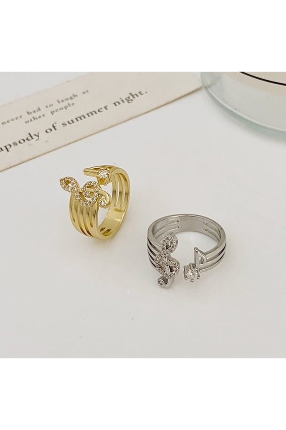 Open Finger Rings Musical Note Ring Golden Alloy Adjustable 1Pack for Women