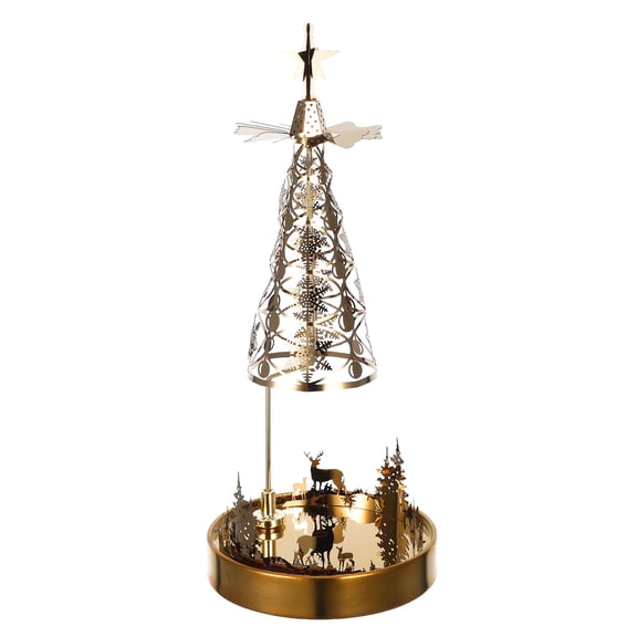 Luxshiny Golden Iron Christmas Candle Carousel Elegant European Decor