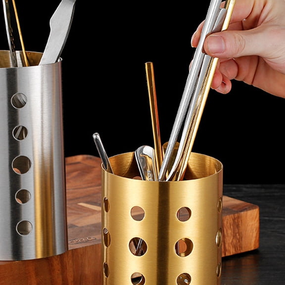 Luxshiny Golden Stainless Steel Chopsticks Holder with Ventilated Design for Kitchen Countertop