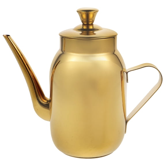 Luxshiny Golden Stainless Steel Oil Pot with Anti Slip Handle and Spill Proof Spout for Kitchen Storage Use