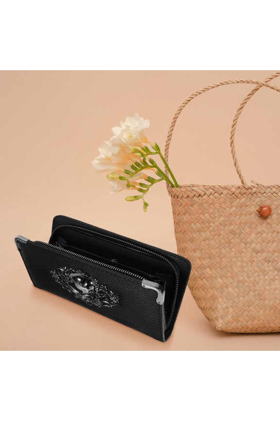 Women's Goth PU Purses Set Black Retro Punk Wallet Casual Style Accessories