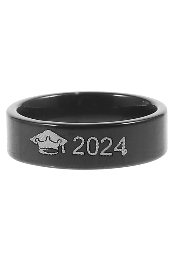 Unisex Black Metal Graduation Ring Featuring Doctoral Cap Symbol for Decor