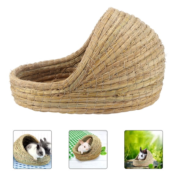 Luxshiny Hand Woven Green Bunny House Straw Nest for Small Pets Provides Private Resting Space