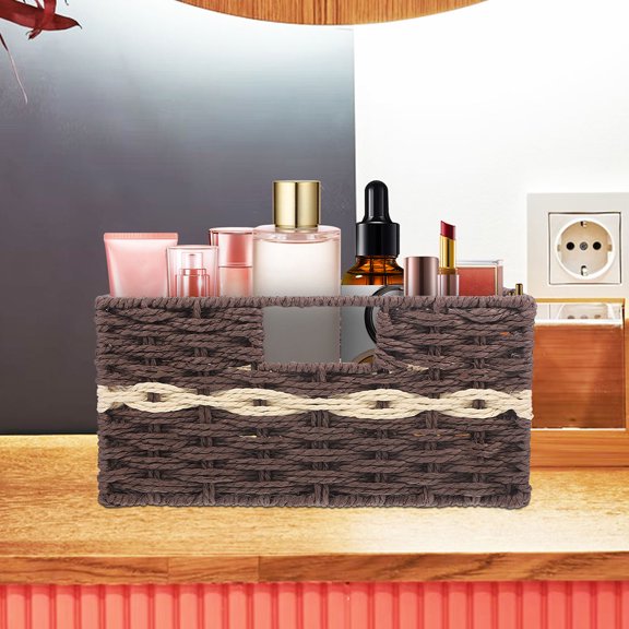 Luxshiny Handwoven Coffee Storage Basket with Handle for Desktop Organizer, Sundries Storage and Home Office Use