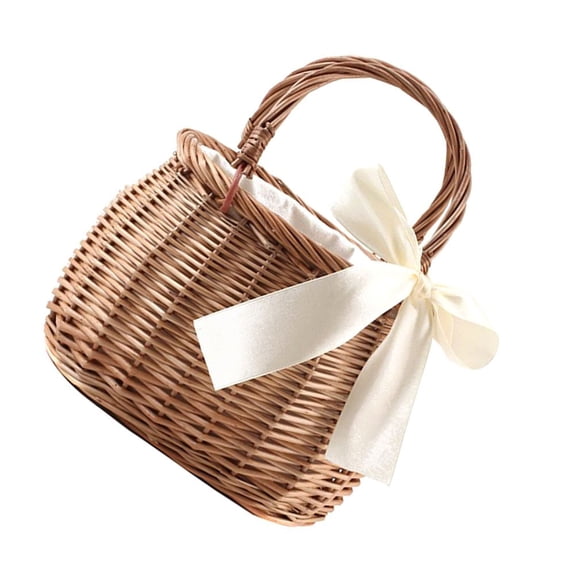 Luxshiny 1Pack Rattan Handwoven Basket Brown Oval Decoration for Kitchen Pantry