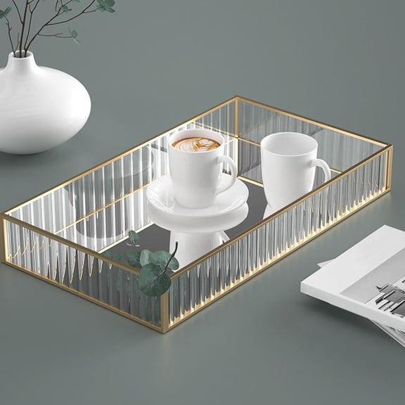 Luxshiny Home Glass Cosmetic Organizer Plate for Vanity Countertop and Bathroom Storage