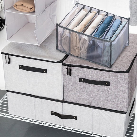 Luxshiny Household Clothes Box Grey Multi-Function Closet Organizer Multi-Grid Pants Storage