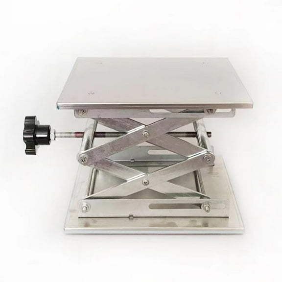 Luxshiny Jack Repair Stand in Plated Silver Stainless Steel with Winged Base and Screw Adjustable Lifting Platform