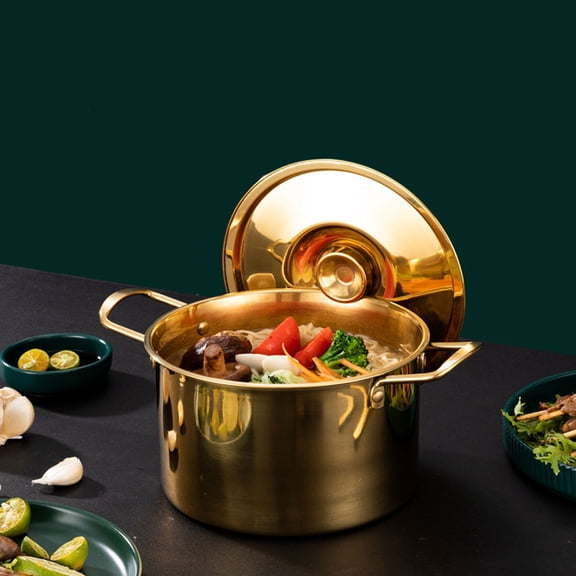 Luxshiny Korean Style Golden Stainless Steel Noodle Soup Pot for Home Cooking, 1 Piece Cookware