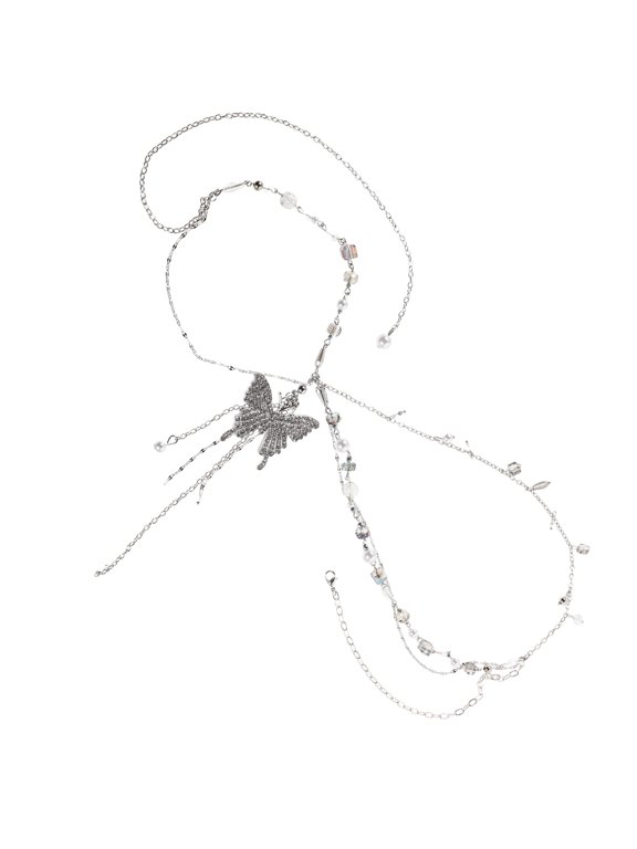 Layered Waist Chain Belt: Rhinestone Alloy Butterfly Charm Body Chain Adjustable Waist Jewelry for Dresses & Daily Wear