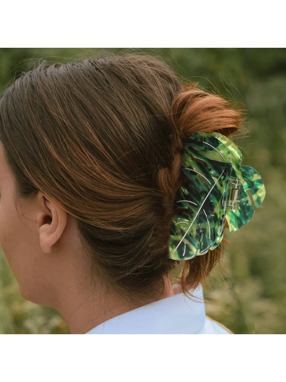 Durable Green Acetate Leaf Claw Clip for Thick Hair Home Use