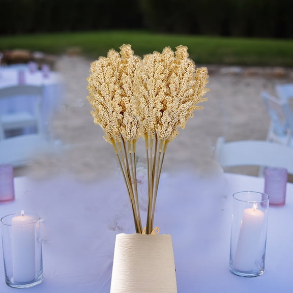 Luxshiny Wheat Faux Floral Simulated Grain Spike Flower Khaki Foam 2Pcs