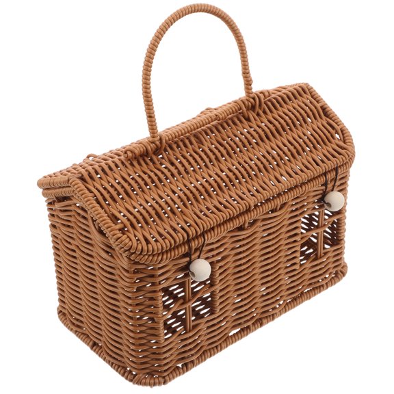 Luxshiny Light Brown Handwoven Basket Storage Box with Lid Perfect for Table Desktop