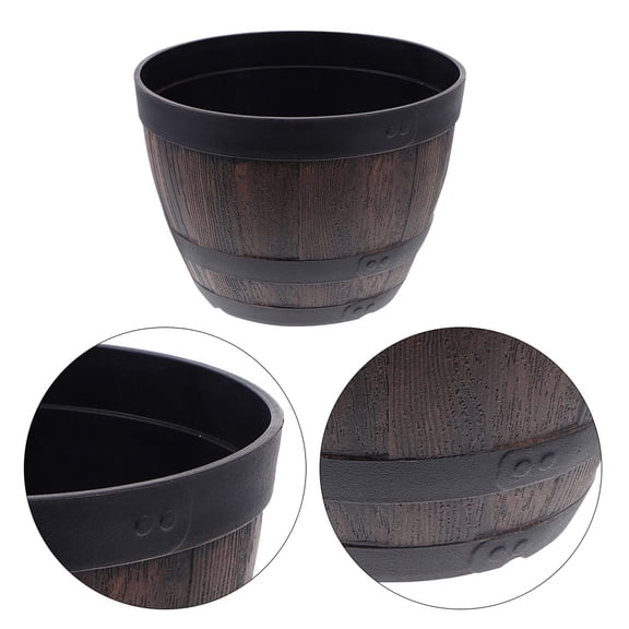 Luxshiny Light Brown Imitation Wood Grain Succulent Plant Pot Durable Plastic Retro Planter for Garden Use