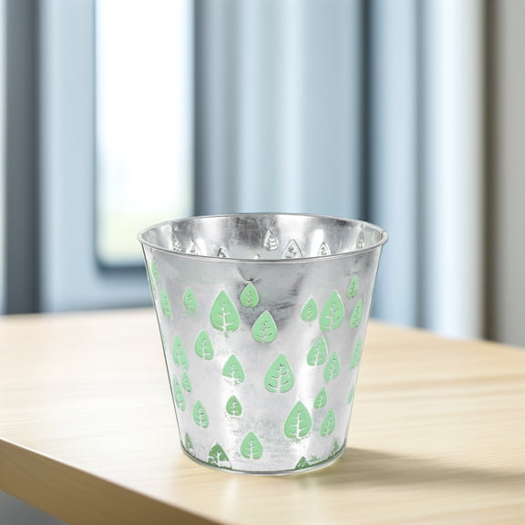 Luxshiny Elegant Light Green Metal Flower Container with Carved Maple Leaf for Outdoor Spaces