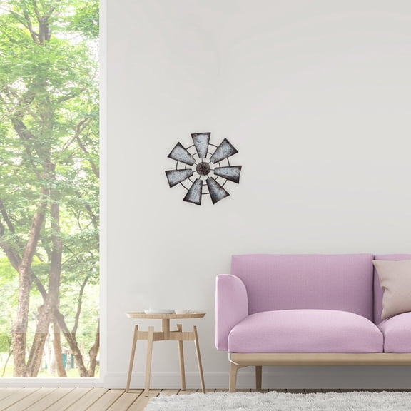 Luxshiny Light Grey Metal Windmill Wall Ornament with Fine Workmanship and Decorative Texture