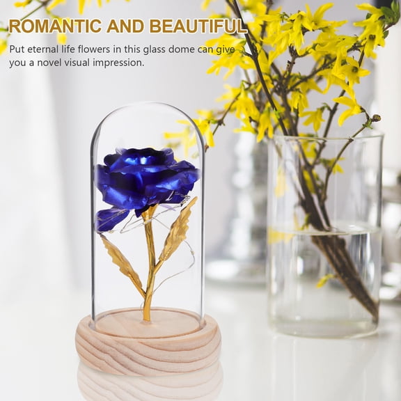 Luxshiny Blue Immortal Flower LED Light Decor with Glass Dome for Lasting Home Decoration