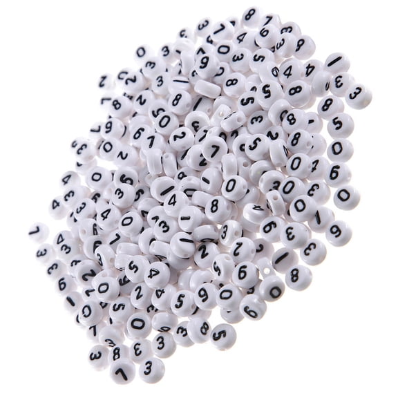 Luxshiny Loose Round Bead 100Pcs Acrylic Number Beads White with Black for Jewelry