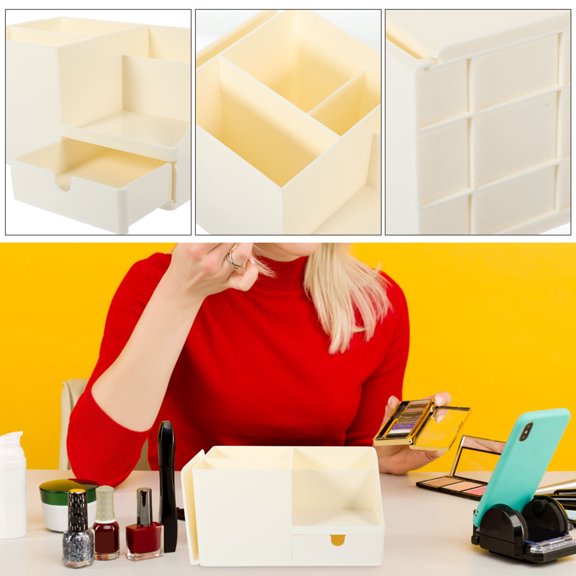 Luxshiny Makeup Organizer Box with Multiple Compartments and Smooth Finish for Office Desk