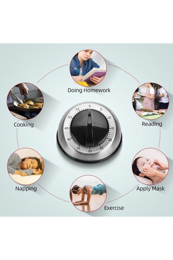Mechanical Plated Silver Kitchen Timer Portable Timer for Cooking No Battery Required