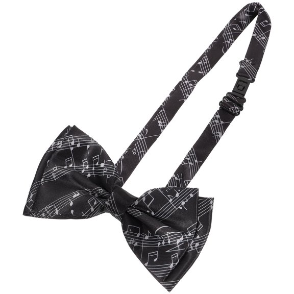 Luxshiny Mens Black Bow Tie with Music Note Pattern Durable Polyester for Wedding and Ceremony