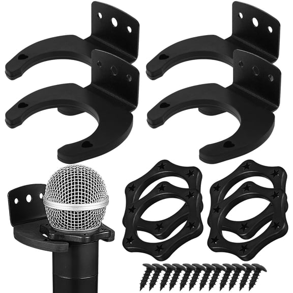 Luxshiny 4Sets Black Microphone Holder Hooks for Wall Mic Accessories