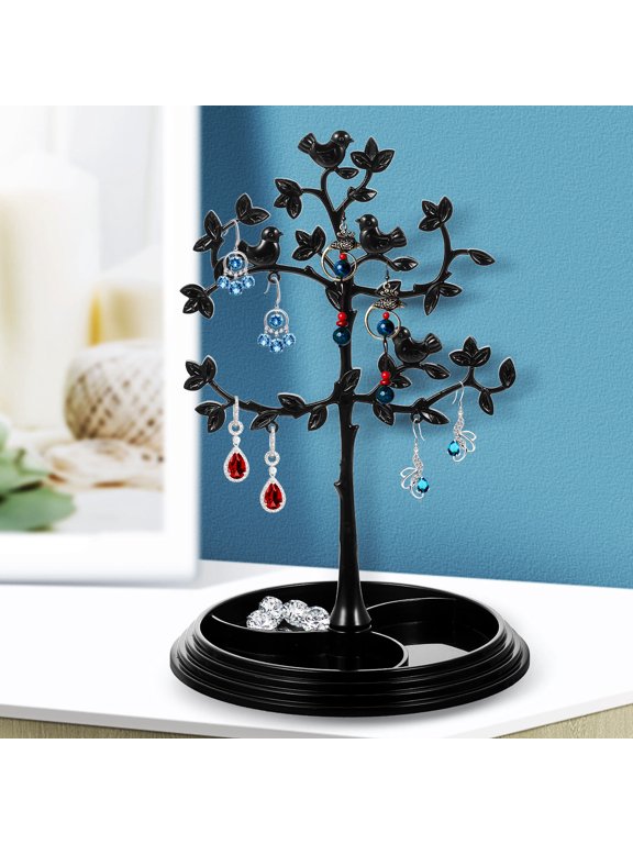 Stylish Black Plastic Jewelry Tree Stand for Home Earring Necklace Display