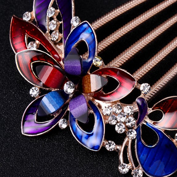 Luxshiny Multi Color Wedding Hair Comb with Rhinestone Flower for Prom and Special Events