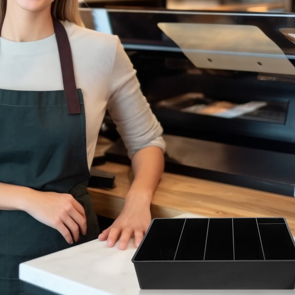 Luxshiny Black Multi-Grid Cash Drawer Tray Organizer for Secure Storage of Cash, Checks, and Bank Cards