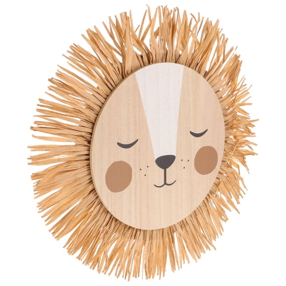 Luxshiny Room Wall Pendant Raffia Lion Head Ornament Multi 1Pcs