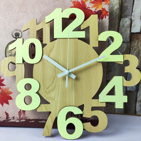 Luxshiny Mute Retro Wooden Wall Clock Decorative Hollow Clock Multi Color for Home and Office Use