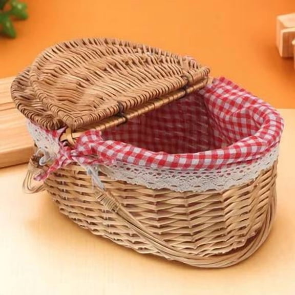 Luxshiny Outdoor Basket with Lid Picnic Basket Brown 1Pack 16.1*11*7.9in