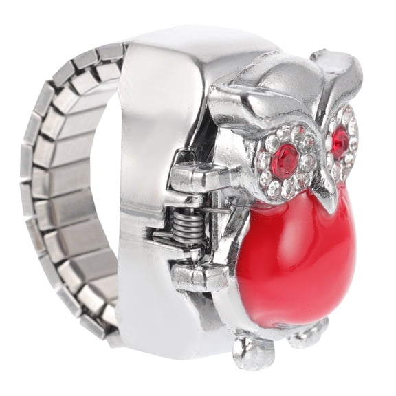 Luxshiny Finger Watches Women Owl Pattern Ring Watch Red 1Pack
