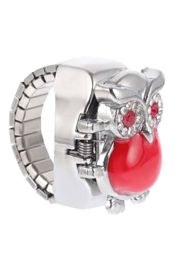 Finger Watches Women Owl Pattern Ring Watch Red 1Pack