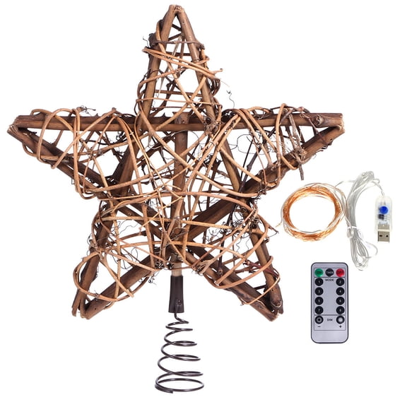 Luxshiny Wooden Christmas Tree Star Decor Brown Rattan Eco-Friendly Ornament