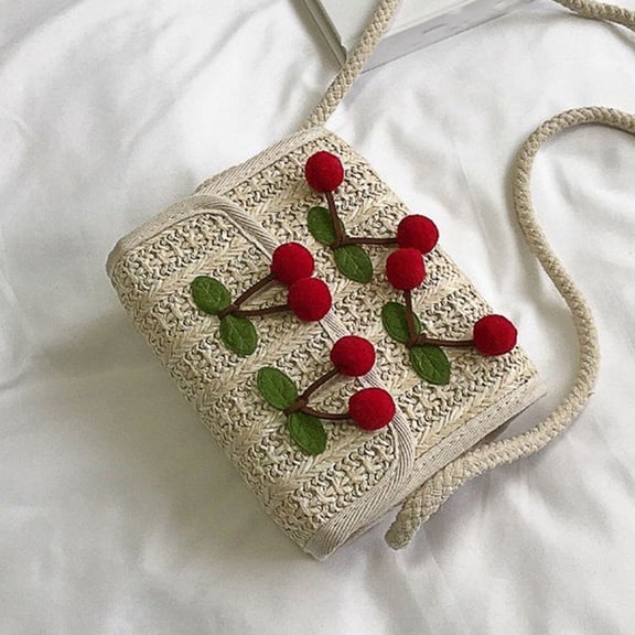 Luxshiny Pink PU Cross Body Bag for Women's with Cherry Decor and Zippered Handbag Features 9.5 x 6.5 x 3.5 Inches