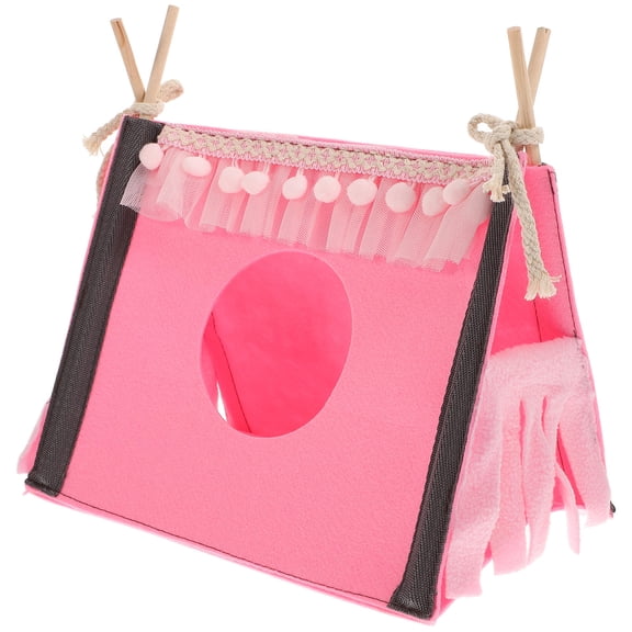 Luxshiny Pink Felt and Wood Pet Rabbit Nest Cozy Warm Hideout for Small Animals