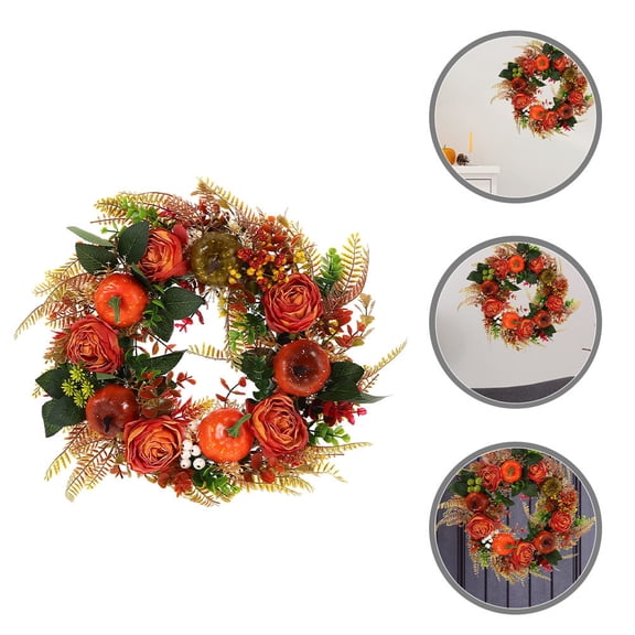 Luxshiny Plastic and Cloth Material Pumpkin Wreath Autumn Front Door Hanging Decorative Garland