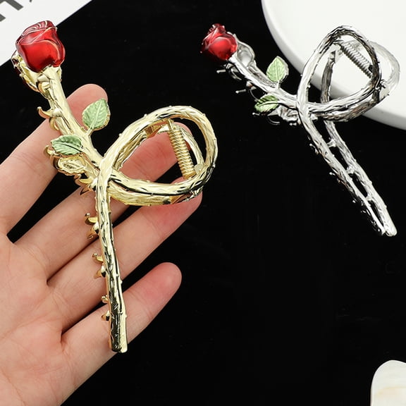 Luxshiny Plated Silver Metal Hair Claw Clip Rose Flower Jaw Barrette Hair Accessories for Party Wedding Everyday