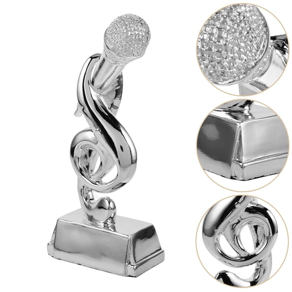 Luxshiny Plated Silver Music Trophy with Microphone Shape for Karaoke Party Decorations and Singing Awards