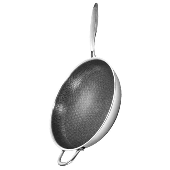 Luxshiny Plated Silver Stainless Steel Honeycomb Wok Pan with Double Handles Nonstick Multipurpose Cookware