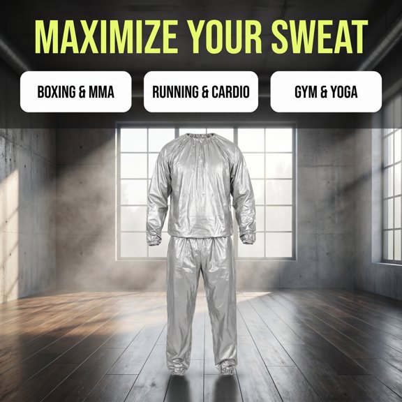 Luxshiny Plated Silver Sweat Suit for Exercise with Anti Rip PVC Fabric and Quick Drying Full Body Wrap