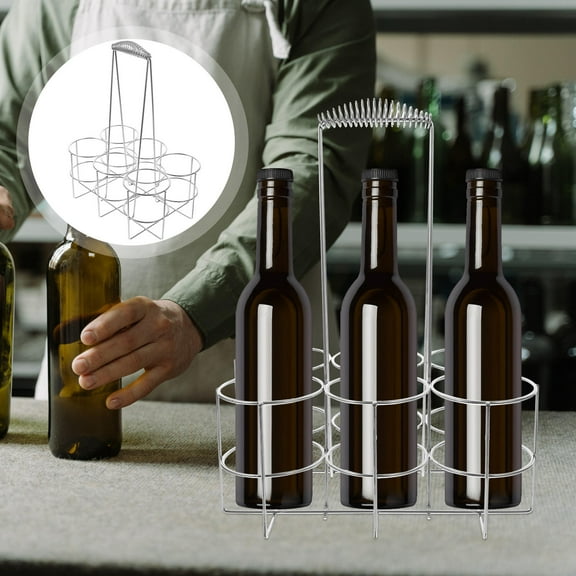 Luxshiny Metal Beer Bottle Holder with Comfortable Handle Silver Beer Rack for Storage