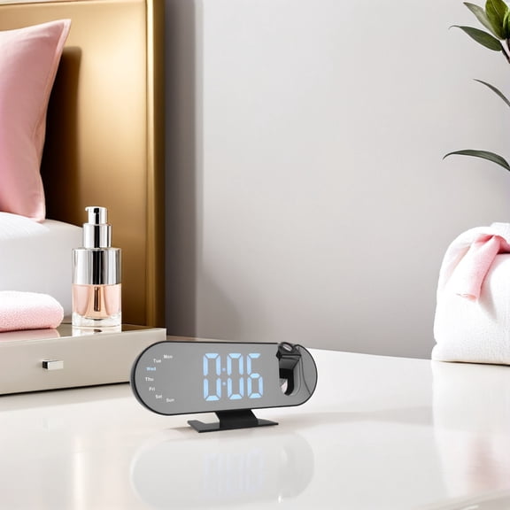Luxshiny Digital Mirror Alarm Clock, Blue, Easy Time Viewing for Home