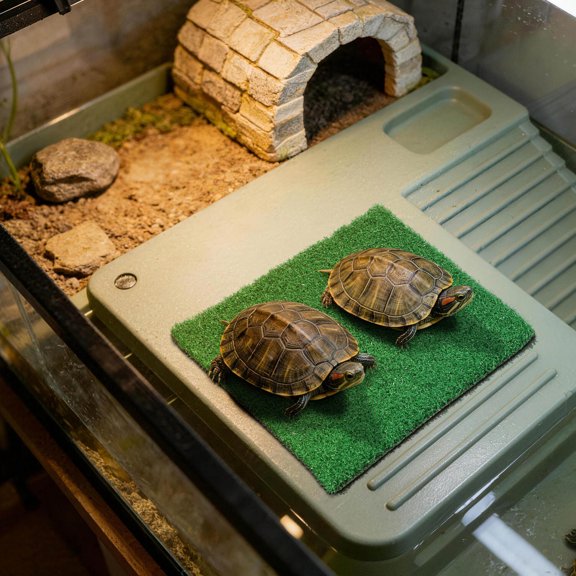 Luxshiny Realistic Green Artificial Grass Mat with Ramp for Turtle Floating Dock