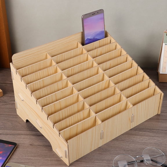 Luxshiny Phone Storage Cell Phone Management Box Wood Khaki 1Pack for Users in Educational or Corporate Environments